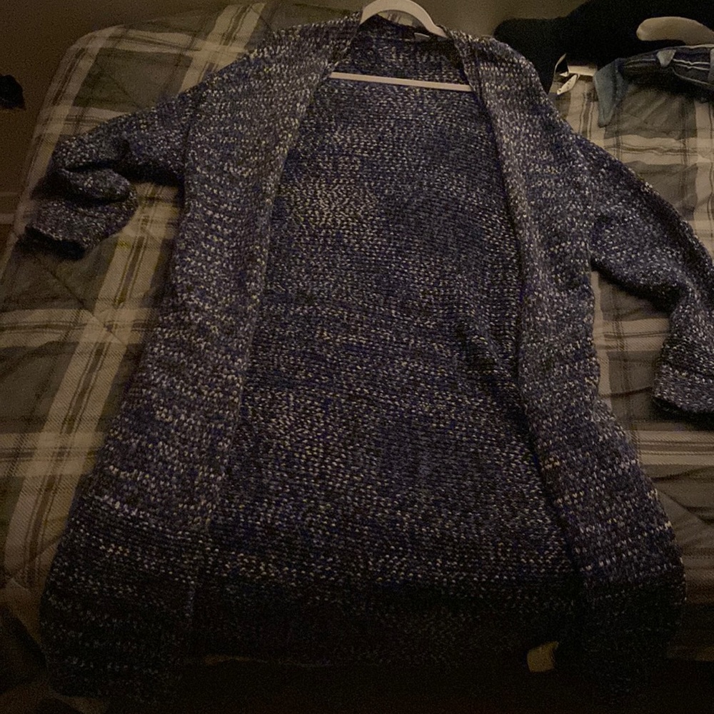 Long blue and white knitted jacket size xl
